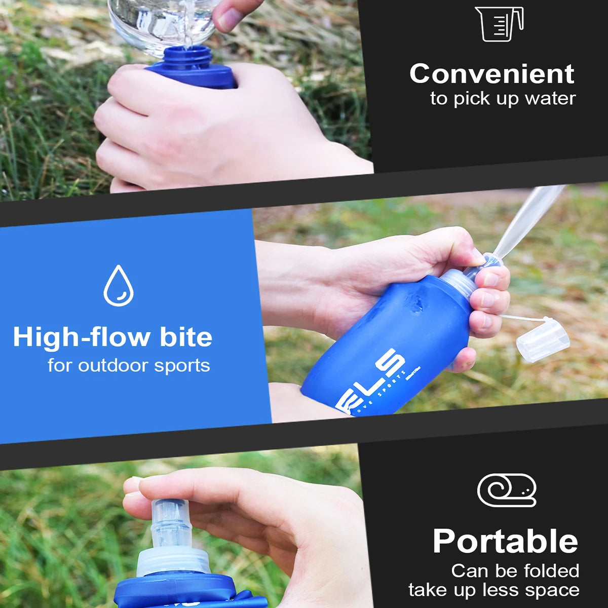 Garrafa Dobrável de Silicone Portátil 150ml/250ml/500ml — Ideal para Academia, Corrida e Viagens