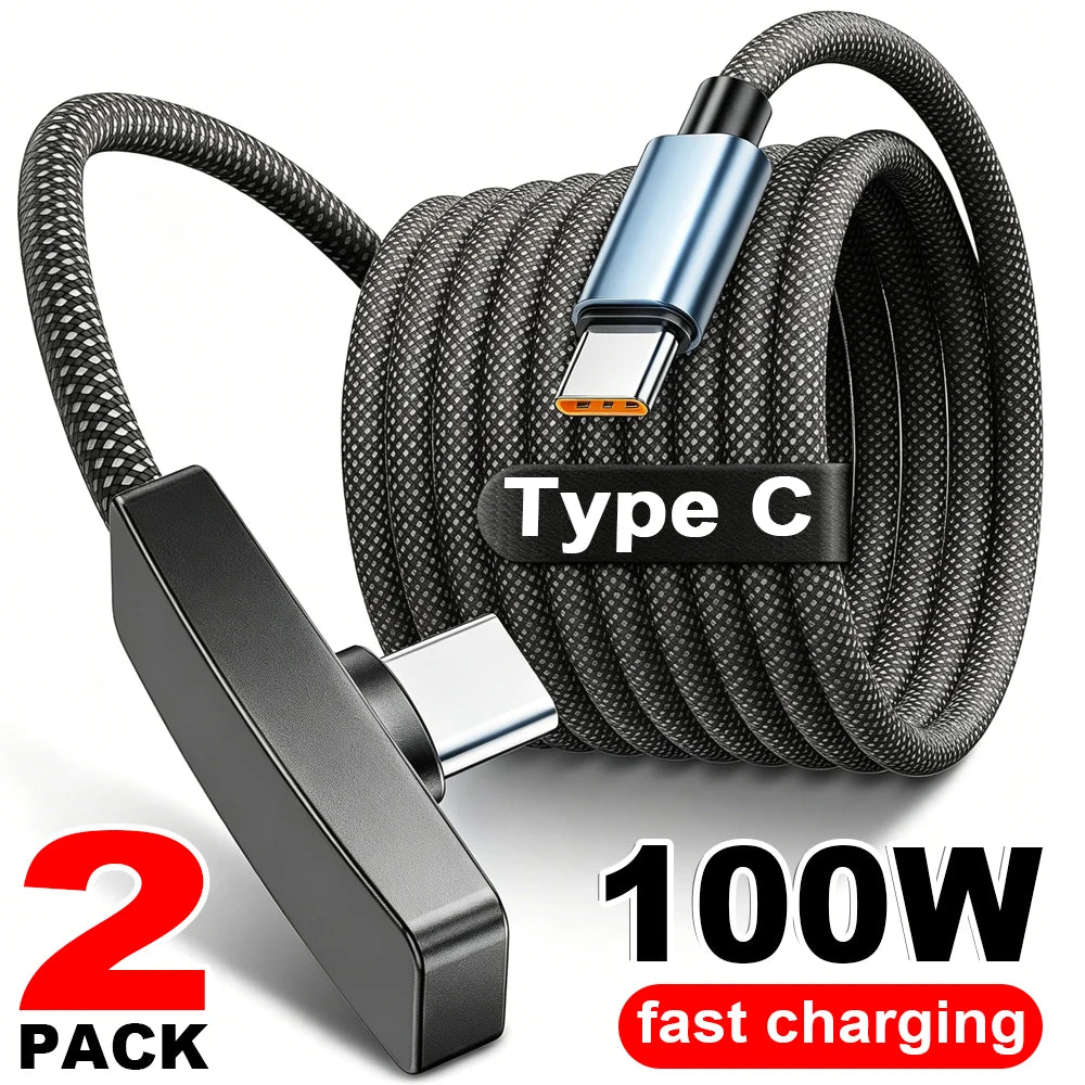 Cabo USB-C 90° 100W Carregamento Rápido e Transferência de Dados para iPhone, Samsung, Xiaomi e Outros Dispositivos USB-Ci