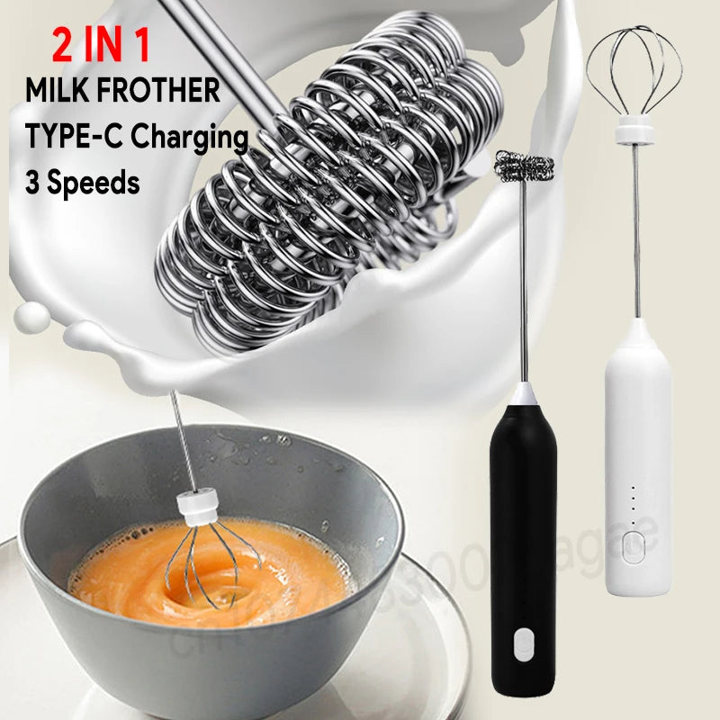 Batedor de café elétrico atualizado/batedor de leite + batedor de ovos mini liquidificador de alimentos recarregável usb portátil três velocidades ferramentas de café expresso