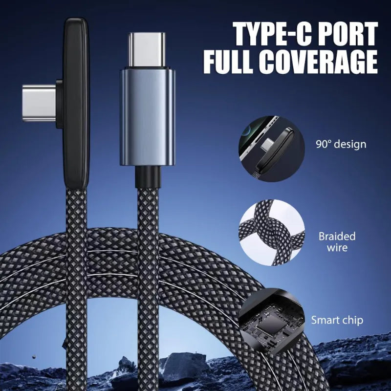 Cabo USB-C 90° 100W Carregamento Rápido e Transferência de Dados para iPhone, Samsung, Xiaomi e Outros Dispositivos USB-Ci