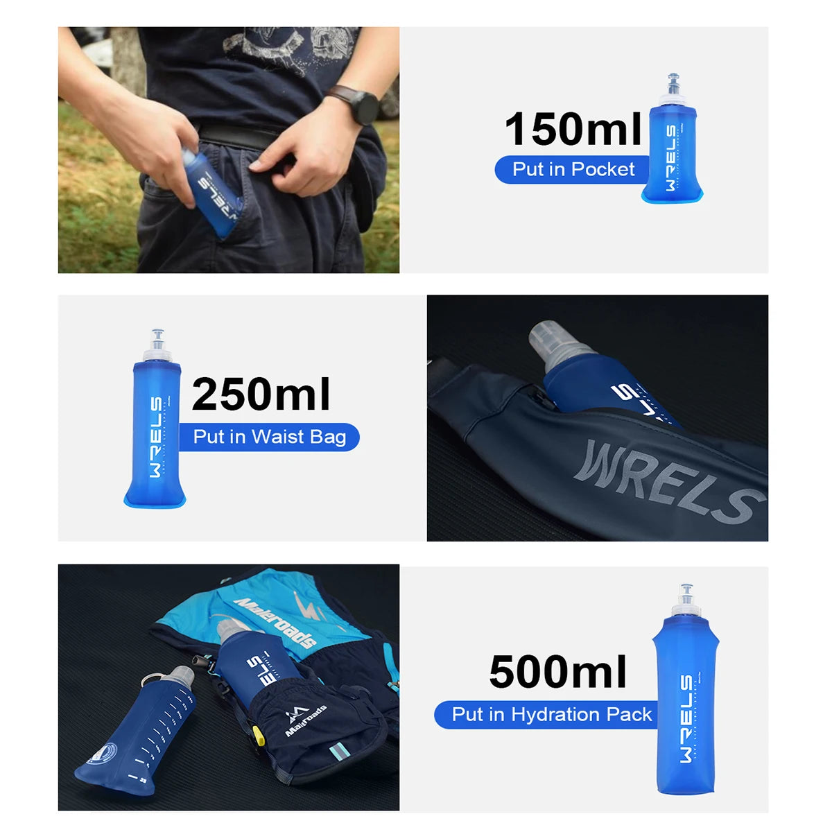 Garrafa Dobrável de Silicone Portátil 150ml/250ml/500ml — Ideal para Academia, Corrida e Viagens