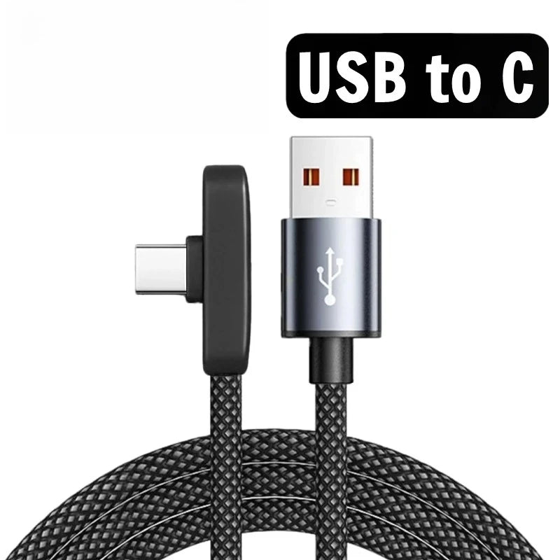 Cabo USB-C 90° 100W Carregamento Rápido e Transferência de Dados para iPhone, Samsung, Xiaomi e Outros Dispositivos USB-Ci