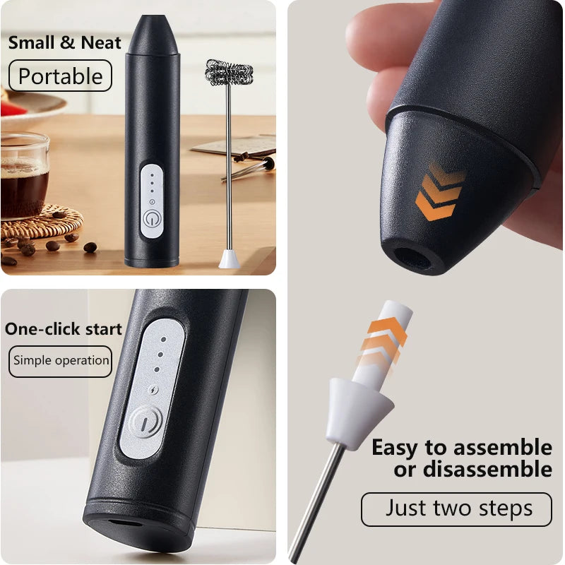 Batedor de café elétrico atualizado/batedor de leite + batedor de ovos mini liquidificador de alimentos recarregável usb portátil três velocidades ferramentas de café expresso