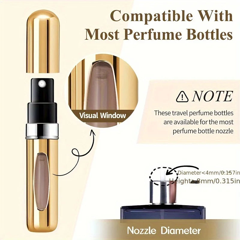 Mini Atomizador de Perfume Recarregável 5ml em Alumínio, Portátil para Viagem